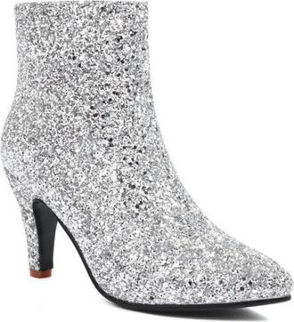 Generic Womens Glitter Stiletto Heels Sparkly Evening Party Ankle Boots with Side Zipper,Silver,1.5 UK