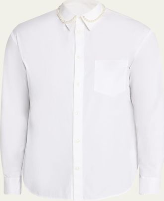 Simone Rocha Mens Pearly-Collar Cotton Button-Down Shirt