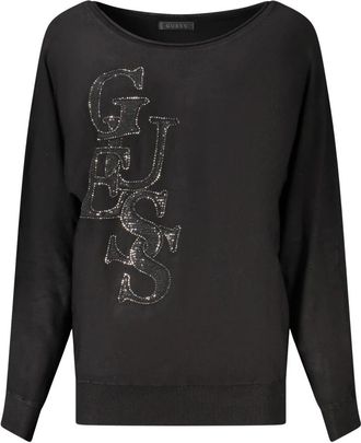 Guess Esmeralda Logo Sweater - Dames - Ronde hals truien - Zwart - XL - Spandex - Truien & Vesten
