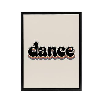 Artery8 Dance Colourful Retro Rainbow Font Typography Framed Canvas Art Print in Beige | Size: W24 x H32