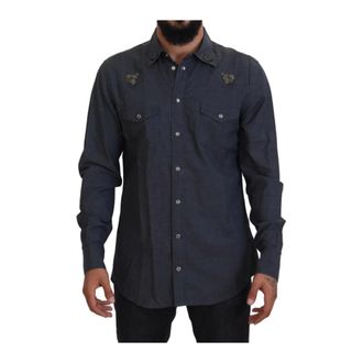 Dolce & Gabbana Camisa Vaquera Crystal Bee - Shirts - Hombre - Azul - XS