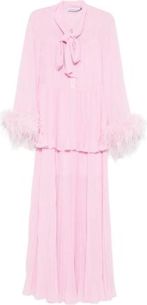 Self Portrait Kleedjes, Dames, Roze, M, Maxi jurk met gevederde plooien
