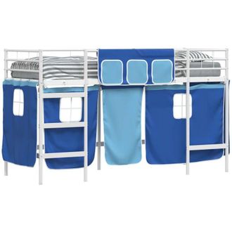 vidaXL KidsLoft Bed Frame with Curtains White and Blue 99.5 x 190 cm vidaXL