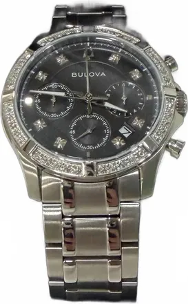 Bulova Mens Chronograph Classic Diamond Watch - 44Mm In Silver