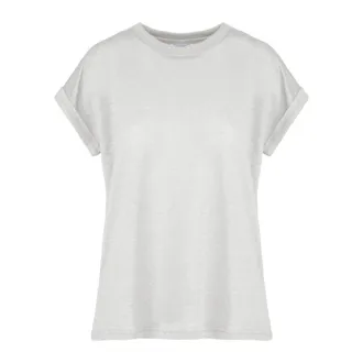 Bomboogie T-Shirts, female, White, Size: L Short, Turn-Up Sleeved Crew Neck T-Shirt