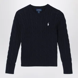 Polo Ralph Lauren Navy Blue Cotton Cable Knit Sweater