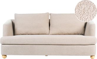 Beliani Sof&aacute; De 3 Plazas Con Tapizado De Boucl&eacute; Reposabrazos Y Patas Redondas De Madera Sal&oacute;n Beige Rattvik