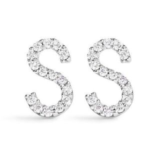 House of Brilliance 10K Gold 1/10 Cttw Diamond Initial A to Z Stud Earring in White Gold | S at Nordstrom