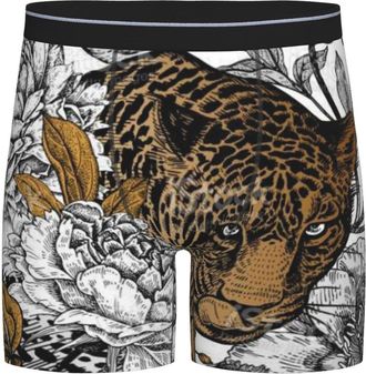 AOOEDM Vintage Flowers With Leopard Mens Boxer Brief Pouch Underwear S-Xxl