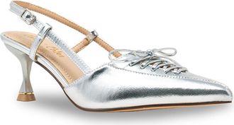Chase + Chloe by Intouch Footwear Corset Pointed Toe Kitten Heel Pump in Silver Metallic at Nordstrom Rack, Size 8.5