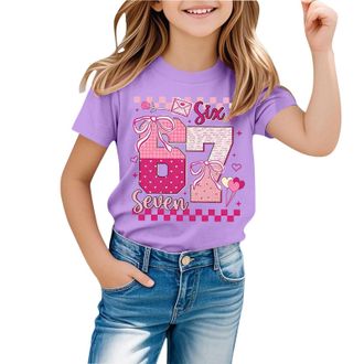 Generic Graphic T-Shirts for Girls UK 67 Six Seven Meme Cute Number Print Cotton Top Short Sleeve Crewneck Funny Tee for School Party Festive Stocking Filler 