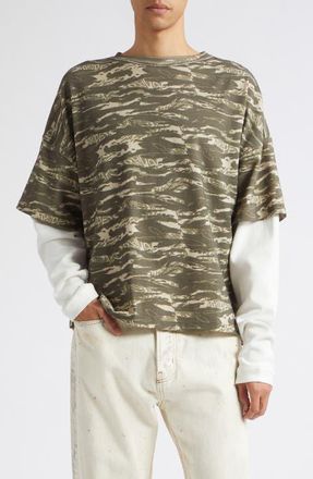 Rhude Tiger Camo Double Layer T-shirt in Camo/white at Nordstrom, Size Xx-Large