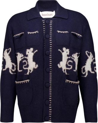 Baziszt Cashmere Mice Cardigan - Heren - Cashmere truien - Blauw - L - Kasjmier - Truien & Vesten