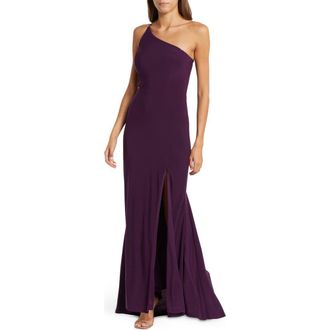 Jump Apparel One-Shoulder Side Cutout Gown in Eggplant at Nordstrom, Size 11