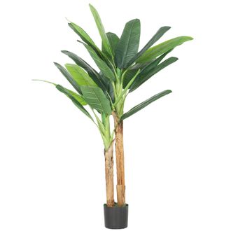 HOMCOM Homcom &Aacute;rbol De Pl&aacute;tano Artificial 150 Cm, Planta Artificial Decorativa Con Maceta Y 2 Troncos, Para Decoraci&oacute;n Del Interior, Hogar, Sal&oacute;n, Verde