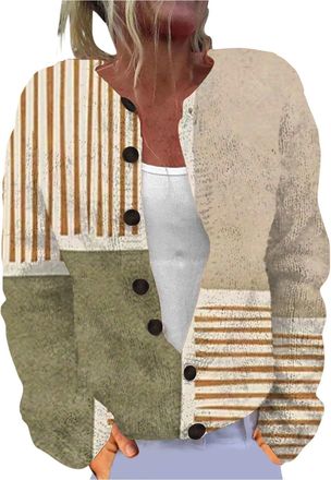 Generic Ladies Fair Isle Cardigans for Women UK Retro Floral Printed Womens Single Plush Art Print Comfortable Knitted Cardigan Long Sleeve Norwegian Wood Wom