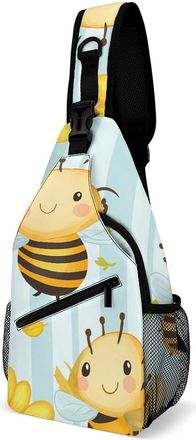 Generic Cute Bees Sunflowers Mens Crossbody Chest Sling Bag for Travel Hiking Lightweight Shoulder Bags with Small Side