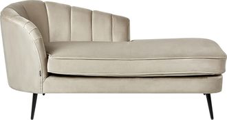 Beliani Chaise Lounge De Terciopelo Izquierdo Dise&ntilde;o Moderno Tapicer&iacute;a Patas Metal Negras Beige Allier
