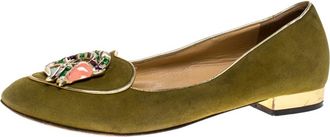 Charlotte Olympia Green Suede Capricorn Smoking Slippers