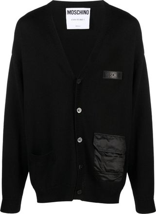 Moschino logo-embossed ribbed-knit cardigan - men - Virgin Wool/Polyamide - 50 - Black