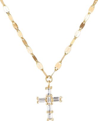 Lana Jewelry 14K Gold Baguette Diamond Mini Cross Pendant Necklace at Nordstrom, Size 18