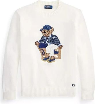 Polo Ralph Lauren Pullover met kabels - Heren - Ronde hals truien - Wit - S - Katoen - Truien & Vesten