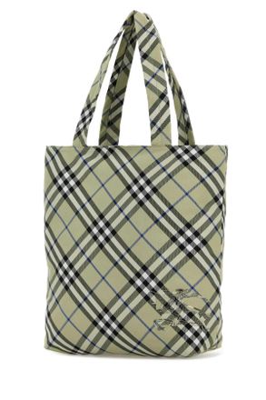 Burberry Mens Embroidered Canvas Check Shopping Bag Lichen Borse A Mano
