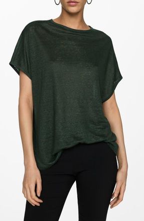 Mango Dolman Short Sleeve Linen Slub Jersey Top in Green at Nordstrom, Size X-Small