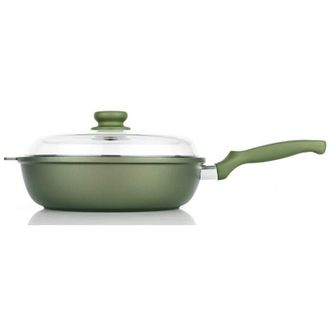 Risoli Padella Alta Dr. Green, Alluminio Pressofuso, Bakelite SOFT TOUCH, Rivestimento GREEN STONE, Vetro Borosilicato, Verde, 24x24x8 cm