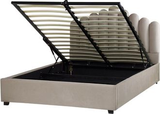 Beliani Cama Con Almacenaje De Terciopelo Gris Pardo 160 X 200 Cm Somier Listones Vincennes