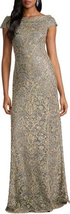 Tadashi Shoji Metallic Embroidery Body-Con Gown in Smoke Pearl at Nordstrom, Size 16