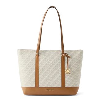 Michael Kors Andie Signature Medium Tote Bag with MK Logo Stamp - female - Michael Kors - Shopping Bags - Beige - ONE SIZE - Bags