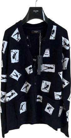 Amiri Cards Intarsia Cardigan Sweater- Black