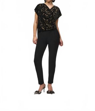 Joseph Ribkoff Silky Knit And Foiled Velvet Jumpsuit In Black/gold