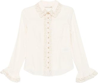 Zimmermann Lace Trim Button Down Shirt Blouse, Cream