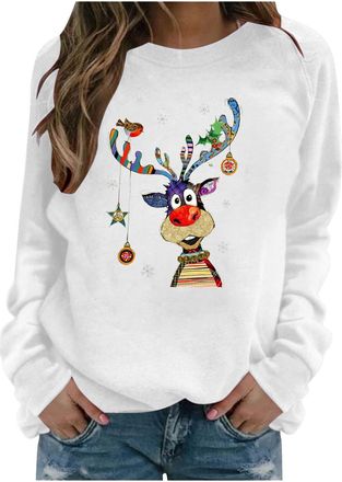 Generic Christmas Jumpers for Women Xmas Funny Ugly Reindeer Pattern Printed Womens Fashion Christmas Jumper 2025 Classic Casual Capless Long Sleeve Tops Wome