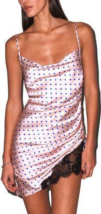Fleur du Mal Silk Ruched Dress in Small Blue Dot at Nordstrom, Size Large