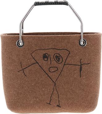 Plan C Brown Wool Mini Shopping Tote Bag