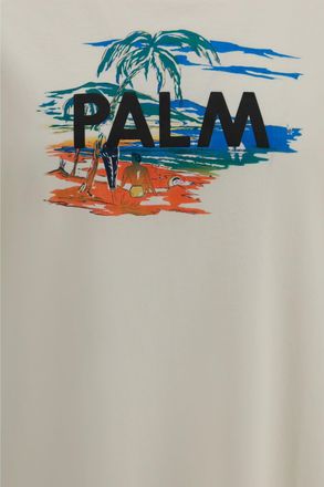 Palm Angels Mens T-Shirt Palm Island Off White-Multicolour Cotton T-Shirts White/multicolour And Polos