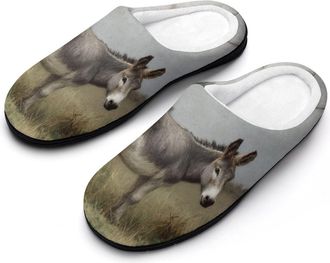 Generic Vintage Donkey Grass Slippers Men Winter Warm Cotton Anti-Slip Indoor Slip-Ons House Shoes