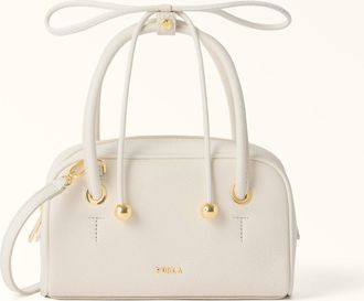 Furla Poppy Borsa A Mano Panna Bianco Pelle Pieno Fiore Diamond + Pelle Di Vitello Sidney Donna