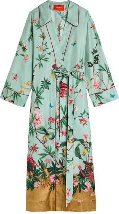 La DoubleJ LA Double J Midnight Printed Silk Midi Wrap Shirt Dress - Blue - XL (UK16 / XL)