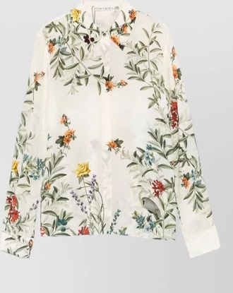 Alice & Olivia floral print silk long-sleeve shirt