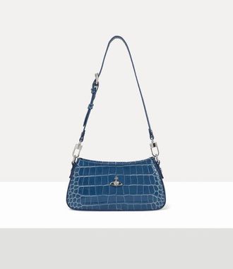 Vivienne Westwood Tasha Shoulder Phone Bag Emboss Croc Leather Blue
