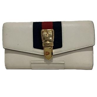 Gucci Ivory Canvas Leather Long Wallet (Bi-Fold) (Pre-Owned)