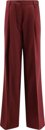 Dries Van Noten Wollen Wijde Pijp Broek - Dames - Wijde Broeken - Rood - 3XS - Wol - Broeken