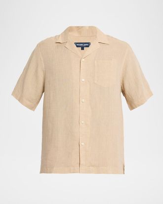 Frescobol Carioca Mens Angelo Linen Pocket Camp Shirt