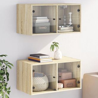 vidaXL Vidaxl - Mobili A Muro Con Ante In Vetro 2pz Rovere Sonoma 68,5x37x35 Cm