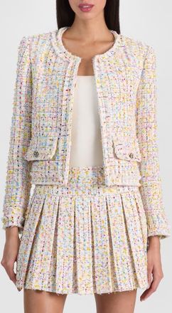 Alice & Olivia Landon Boxy Crop Tweed Jacket in Off White/Multi at Nordstrom, Size X-Large