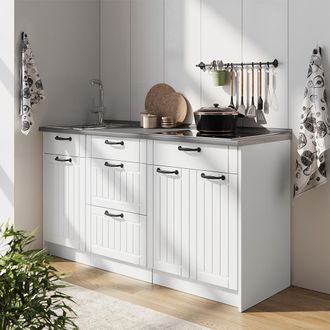 Vicco Bloque De Cocina Fame-line, Blanco Casa De Campo/blanco, 150 Cm, Et Antracita, Vicco